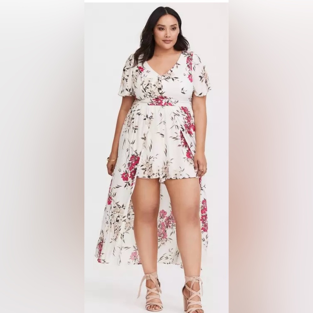 NWOT white floral romper with over skirt